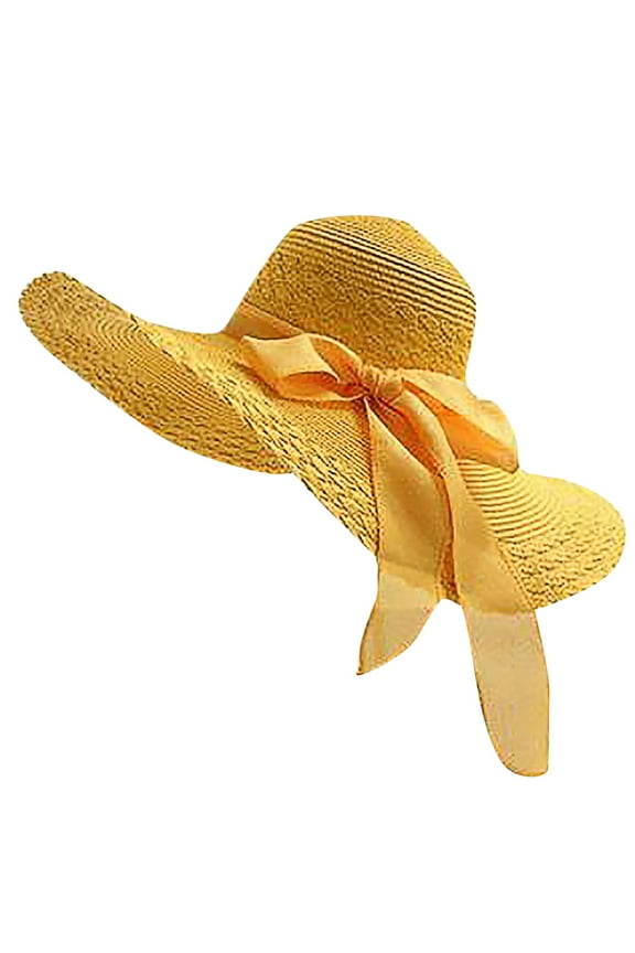 Baseball Cap Clearance, Women Colorful Straw Bow Hat Sun Floppy Wide Hats Beach Cap Golf Hat Trucker Hat for Women Yellow One Size