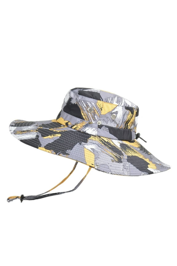Bucket Hat, Men Mountaineering Fishing Camo Hood Rope Going out Shade Foldable Casual Bucket Hat Beach Hat, Sun Hats for Women Yellow One size