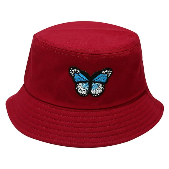 Beugl Bucket Hat, Women's Butterfly Print Visor Hat Bucket Hat Basin Going out Bucket Hat Beach Hat, Sun Hats for Women Wine One size