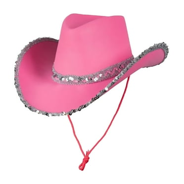 Beugl Bucket Hats Clearance, Women's Masquerade Party Silver Trimmed Cowboy Hat Silver Trimmed Western Cowboy Hat Sun Hats for Women, Bucket Hats for Men Hot Pink One Size