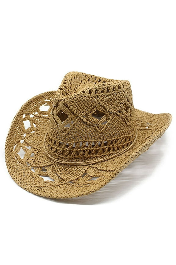 Cowboy Hat Clearance, Women Men Summer Western Cowboy Hat Shapeable Straw Hat Hollowed Out Sun Hat Sun Hats for Women Sombrero Hats Khaki One Size