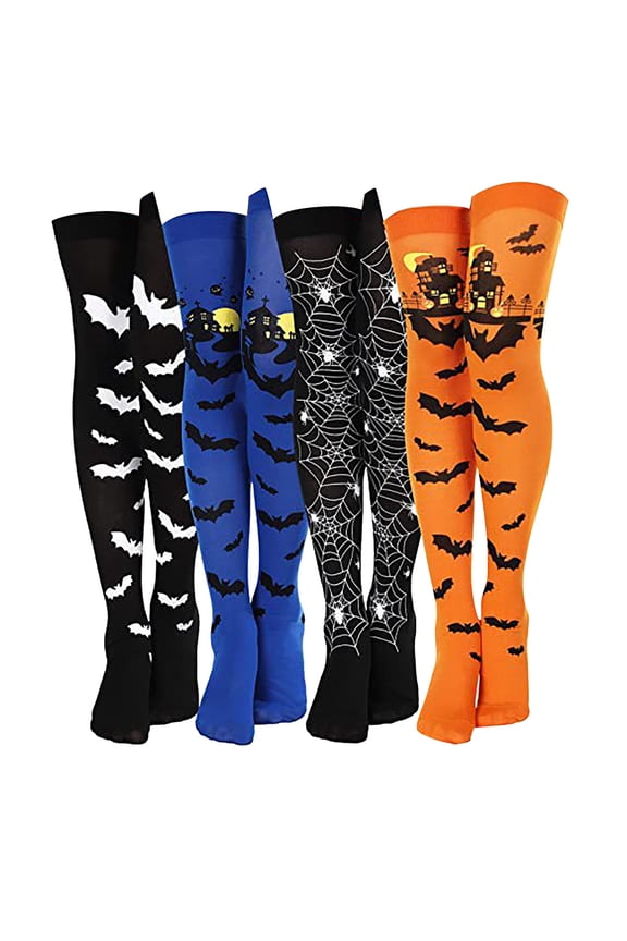 Halloween Socks For Women Girls Bats Print Colorful Pattern Novelty Cute Thigh High Sock for Women One size