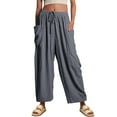 thumbnail image 1 of Beugl Linen Pants Women, 2024 Womens Casual Wide Leg Linen Pants Loose Lightweigt Beach Palazzo Pants, Wide Leg Pants Woman, Capri Pants for Women Grey L, 1 of 4