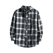 Beugl Mens Shirts Clearance, Mens Casual Fall Lapel Neck Shirt Button Down Long Sleeve Shirt Men's Casual Shirts for Men, Flannel Shirt for Men Black L