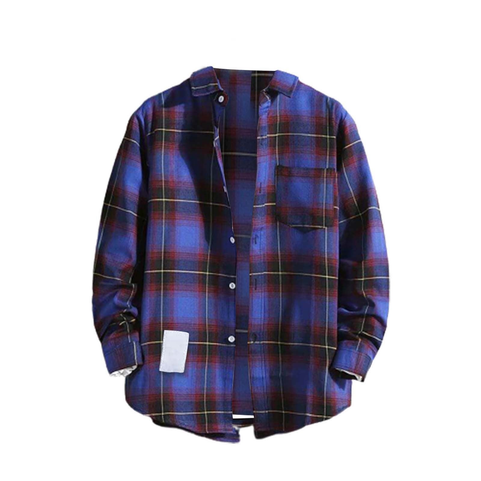 Beugl Mens Shirts Clearance, Mens Casual Fall Lapel Neck Shirt Button Down Long Sleeve Shirt Men's Casual Shirts for Men, Flannel Shirt for Men Purple L