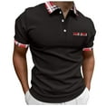 thumbnail image 1 of Beugl Mens Shirts Clearance, Men Spring Summer Houndstooth Printed Turndown Collar Casual Short Sleeve Shirt Golf Shirts for Men, Polo Shirts for Men Black XL, 1 of 4