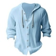 thumbnail image 1 of Beugl Mens Shirts Clearance, Men's Button Up Long Sleeve Solid Cotton and Linen Hooded Shirt Golf Shirts for Men, Polo Shirts for Men Blue M, 1 of 4