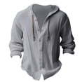 thumbnail image 1 of Beugl Mens Shirts Clearance, Men's Button Up Long Sleeve Solid Cotton and Linen Hooded Shirt Golf Shirts for Men, Polo Shirts for Men Grey M, 1 of 4