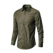 Beugl Mens Shirts Clearance, Men's Fashion Business Leisure Lapel Pure Color Long-Sleeve Shirt Top Blouse Golf Shirts for Men, Polo Shirts for Men Army Green M