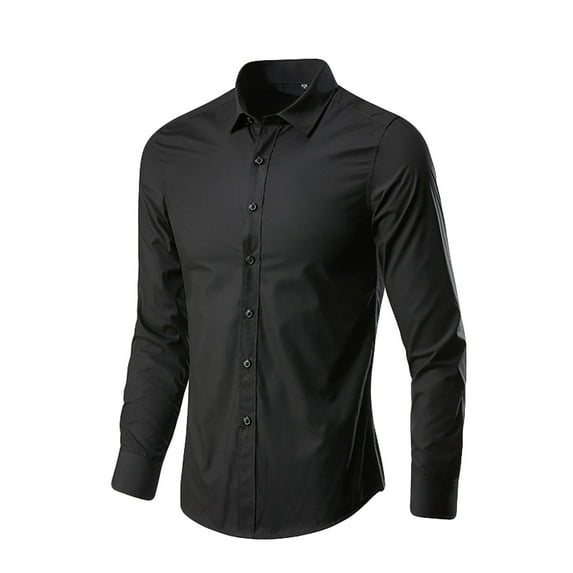Beugl Mens Shirts Clearance, Men's Fashion Business Leisure Lapel Pure Color Long-Sleeve Shirt Top Blouse Golf Shirts for Men, Polo Shirts for Men Black XXL