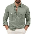 thumbnail image 1 of Beugl Mens Shirts Clearance, Men's Fashion Spring and Summer Casual Long Sleeve Lapel Solid Color Shirt Shirt Double Pockets Men's Shirt Golf Shirts for Men, Polo Shirts for Men Green S, 1 of 7