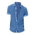 thumbnail image 1 of Beugl Mens Shirts Clearance, Men's Summer Casual Short Sleeve Button Down Shirt Cuff Collar Flip Collar Top Golf Shirts for Men, Polo Shirts for Men Blue L, 1 of 3