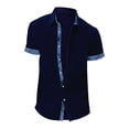 thumbnail image 1 of Beugl Mens Shirts Clearance, Men's Summer Casual Short Sleeve Button Down Shirt Cuff Collar Flip Collar Top Golf Shirts for Men, Polo Shirts for Men Navy XXXL, 1 of 3