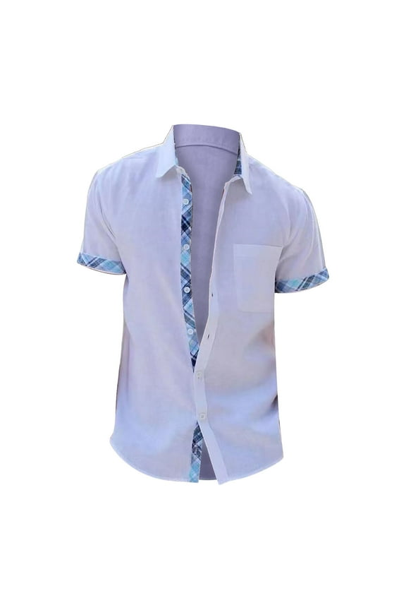 Mens Shirts Clearance, Men's Summer Casual Short Sleeve Button Down Shirt Cuff Collar Flip Collar Top Golf Shirts for Men, Polo Shirts for Men White M