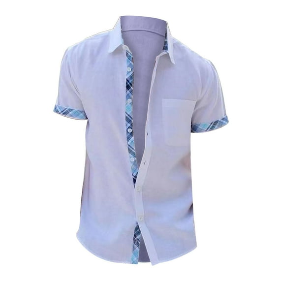 Beugl Mens Shirts Clearance, Men's Summer Casual Short Sleeve Button Down Shirt Cuff Collar Flip Collar Top Golf Shirts for Men, Polo Shirts for Men White XXXXXL