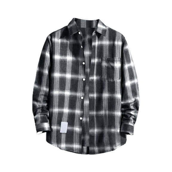 Beugl Mens Shirts Clearance, Mens Casual Fall Lapel Neck Shirt Button Down Long Sleeve Shirt Men's Casual Shirts for Men, Flannel Shirt for Men Black XXXXL