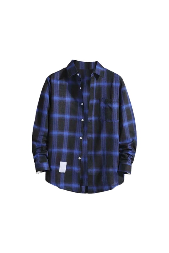 Mens Shirts Clearance, Mens Casual Fall Lapel Neck Shirt Button Down Long Sleeve Shirt Men's Casual Shirts for Men, Flannel Shirt for Men Blue L