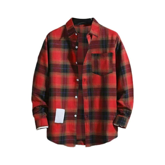 Beugl Mens Shirts Clearance, Mens Casual Fall Lapel Neck Shirt Button Down Long Sleeve Shirt Men's Casual Shirts for Men, Flannel Shirt for Men Red XL