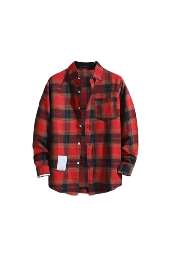 Mens Shirts Clearance, Mens Casual Fall Lapel Neck Shirt Button Down Long Sleeve Shirt Men's Casual Shirts for Men, Flannel Shirt for Men Red XL