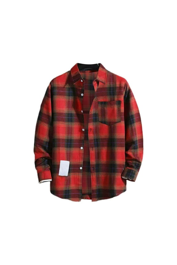 Mens Shirts Clearance, Mens Casual Fall Lapel Neck Shirt Button Down Long Sleeve Shirt Men's Casual Shirts for Men, Flannel Shirt for Men Red XXXXXL