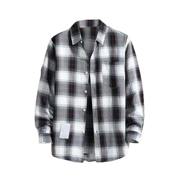 Beugl Mens Shirts Clearance, Mens Casual Fall Lapel Neck Shirt Button Down Long Sleeve Shirt Men's Casual Shirts for Men, Flannel Shirt for Men White XXXL