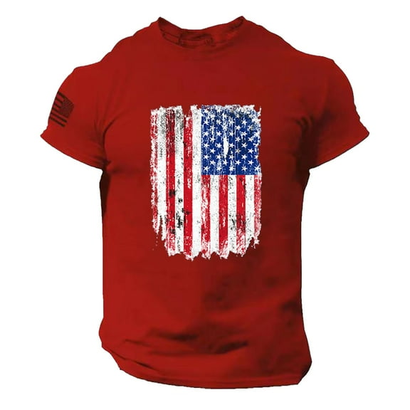 Beugl Mens Shirts, Summer Men's Us Flag Logo Casual Fitness 3D Printed Short Sleeve T Shirt Golf Shirts for Men, Polo Shirts for Men Red M
