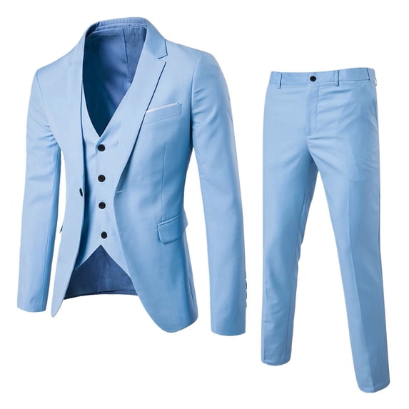 Beugl Mens Suits Clearance, Men's Suit Slim 3 Piece Suit Business Wedding Party Jacket and Straight-Leg Pants Coat Golf Shirts for Men, Polo Shirts for Men Blue XXXXXL