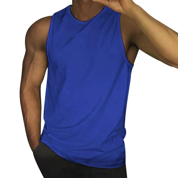 Beugl Mens Tank Top, Men's Summer Solid Color Vest Fashion Casual Vintage Wash Sleeveless Vest Top Tank Tops Men, Mens T-Shirts Blue XXXL