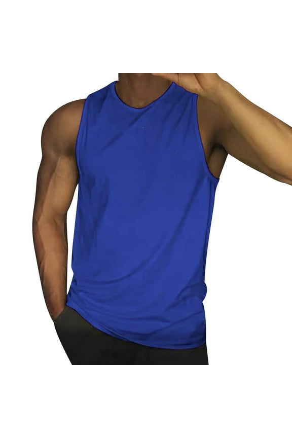 Mens Tank Top, Men's Summer Solid Color Vest Fashion Casual Vintage Wash Sleeveless Vest Top Tank Tops Men, Mens T-Shirts Blue XXXL