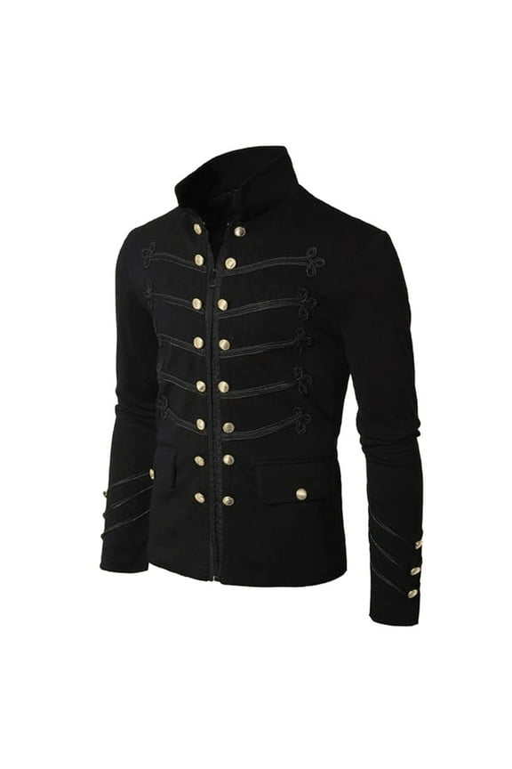 Mens Winter Coat, Men's Coat Button Outwear Party Costume Embroider Gothic Jacket Men's Blouse Golf Shirts for Men, Polo Shirts for Men Black XXXL