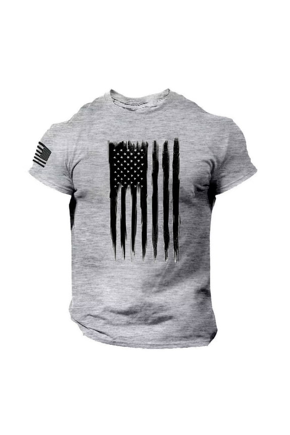 Patriotic Shirts for Men, Summer Men's US Flag Logo Casual Fitness 3D Printed Short Sleeve T Shirt Graphic Tees Men, Polo Shirts for Men Grey XL