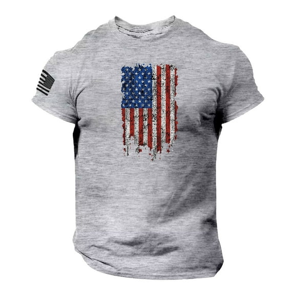 Beugl Patriotic Shirts for Men, Summer Men's US Flag Logo Casual Fitness 3D Printed Short Sleeve T Shirt Graphic Tees Men, Polo Shirts for Men Grey XXXXXXL