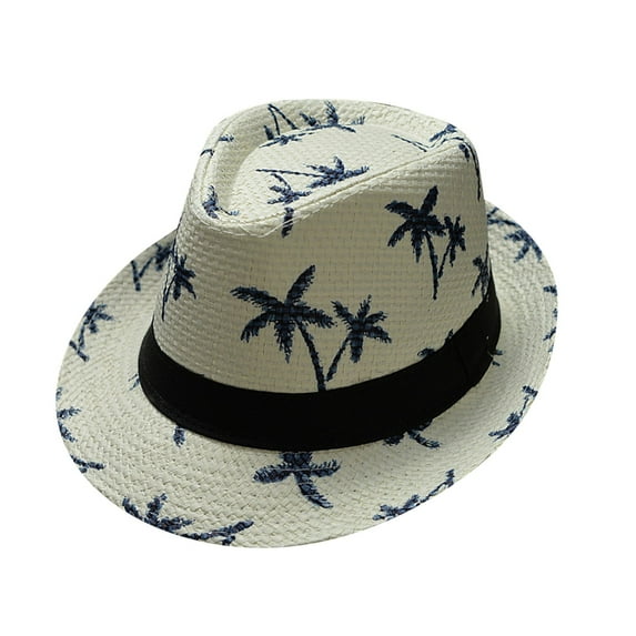 Beugl Sun Hat Clearance, Parent Child Adult Beach Wind Travel Tree Printing Paper Straw Jazz Hat Seaside Summer Hats Beach Hats White