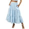 thumbnail image 1 of Beugl Tiered Maxi Skirt Cearance, Women's Summer Boho Elastic Waist Pleated A-Line Flowy Swing Tiered Long Beach Skirt with Pockets Maxi Skirts for Women, Skirts for Women Trendy Summer Blue XL, 1 of 2