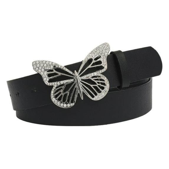 Beugl Womens Belts Clearance, Women Belts Fashion Soft Leather Belts with Butterfly Buckle Running Belt Belts for Women Black One Size