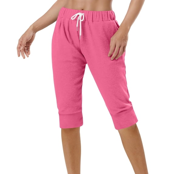 Beugl Womens Shorts Clearance, Capri Pants for Women Joggers with Pockets Stretchy Lightweight Sweatpants Workout Yoga Running Athletic Pants Workout Shorts Women Biker Shorts Women Hot Pink S