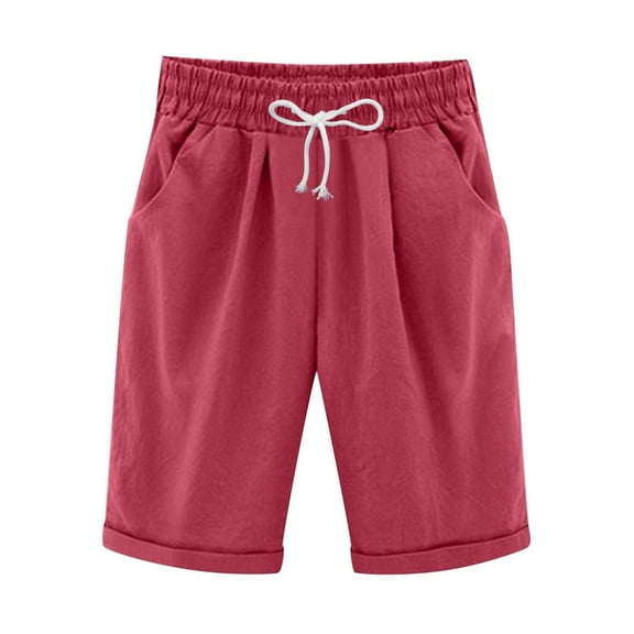 Beugl Womens Shorts Clearance, Women Summer Cotton Pants Plus Size High Waisted Shorts Lace Beach Workout Shorts Biker Shorts Women, Shorts for Women Trendy Red XL