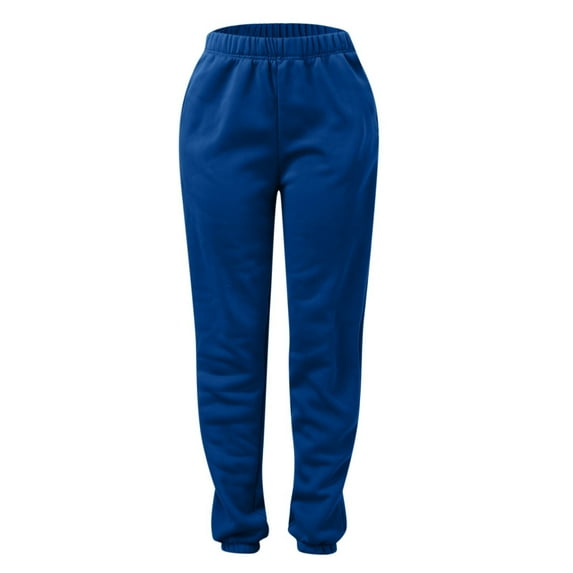 Beugl Womens Sweatpants Clearance, Women's Casual Solid High Waisted Elastic Band Pants with Pocket Winter Warm Pant Sweatpants for Women Joggers for Women Blue XXL