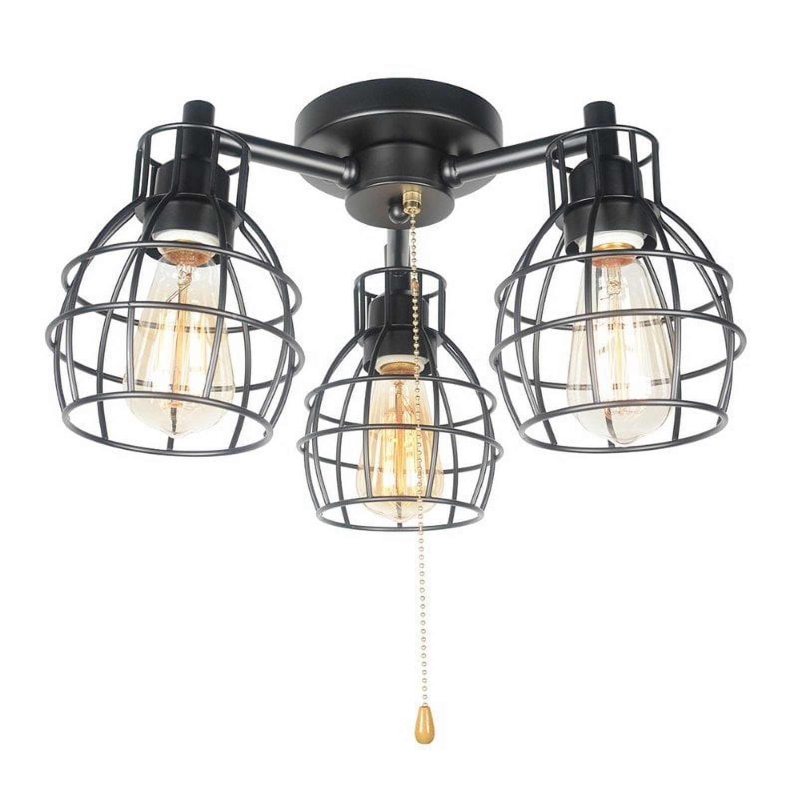 Beuhouz Industrial Pull Chain Ceiling Light Fixture, Black Metal Wire