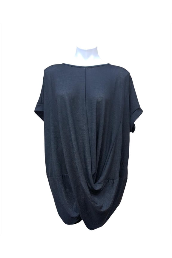 Beulah Style BLACK Women's Dolman Short Sleeve Tapered Tunic Top, One Size