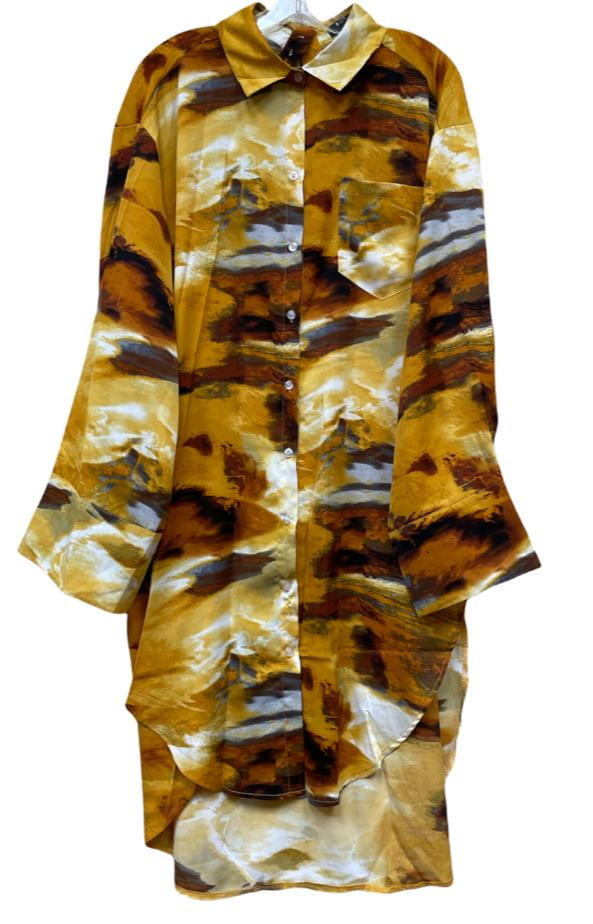 Beulah YELLOW Women's Marble Print Front & Back Hi-low Shirt Dress, One ...