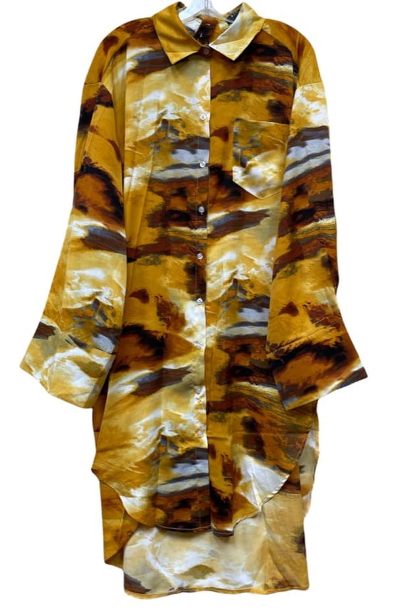 Beulah YELLOW Women's Marble Print Front & Back Hi-low Shirt Dress, One Size