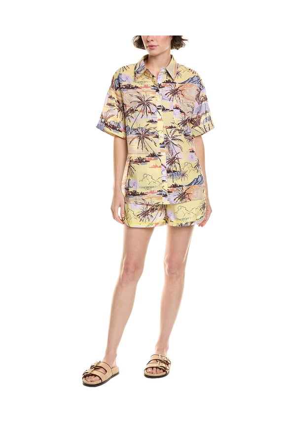 womens  2pc Shirt & Short Set, s, Yellow