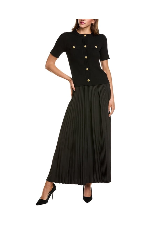 womens 2pc Top & Midi Skirt Set, m, Black
