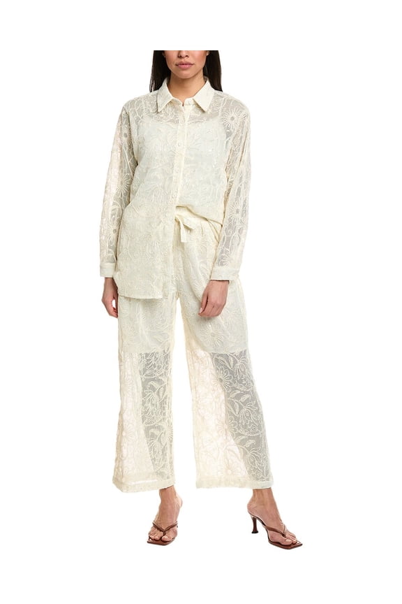 womens 2pc Top & Pant Set, l, Beige