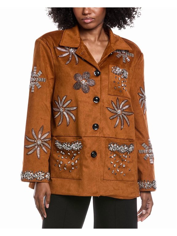 womens Embellished Jacket, O/S, Brown