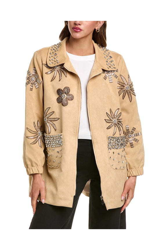 womens Embellished Jacket, O/S, Tan