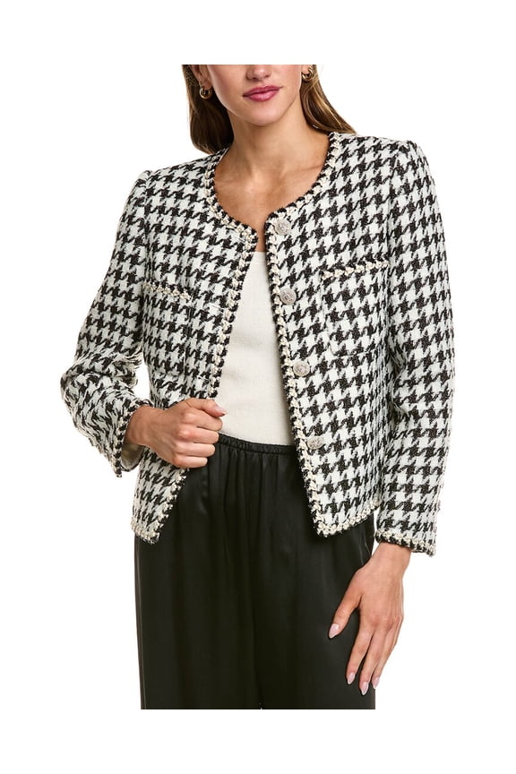 womens Knit Houndstooth Wool-Blend Jacket, l, White