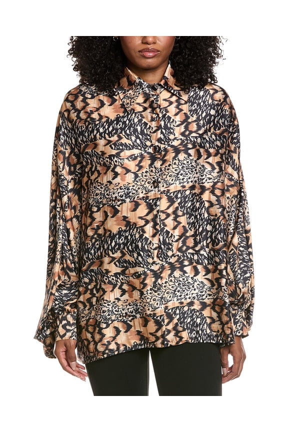 womens  Printed Blouse, O/S, Tan