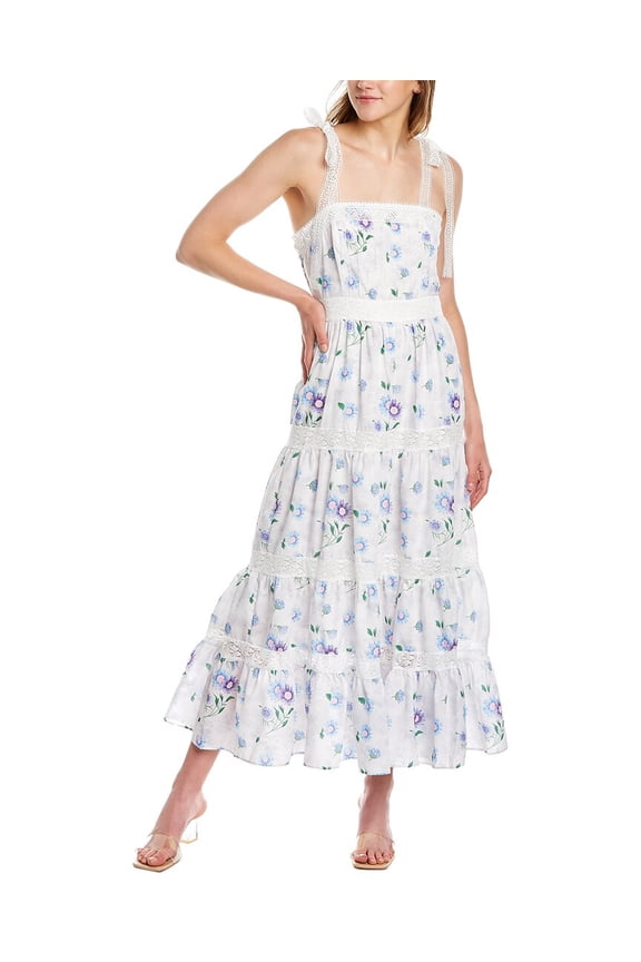 womens  Tiered Midi Dress, m, Blue